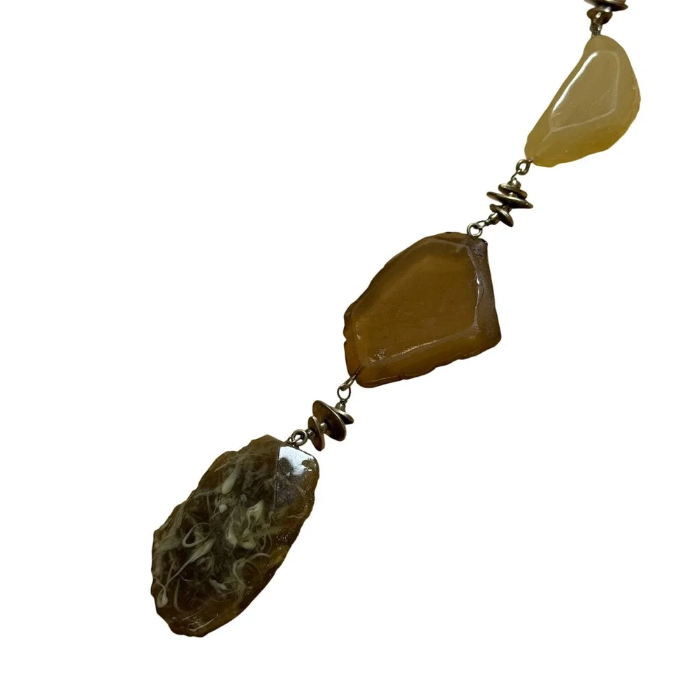 Boho Artisan Statement Lariat Chico's Necklace Stone Look Gold Tone Acrylic